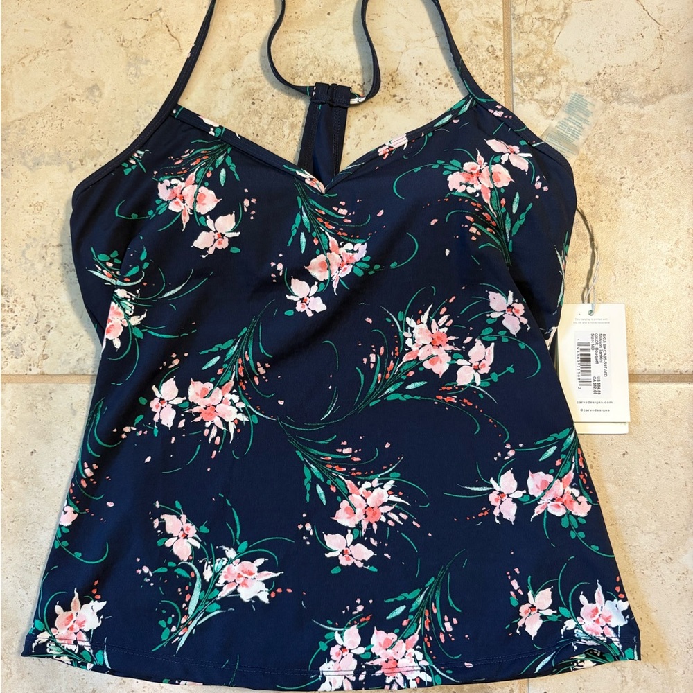 Carve Designs Navy and Pink Floral Tankini